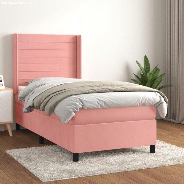 Rózsaszín bársony rugós ágy matraccal 80 x 200 cm