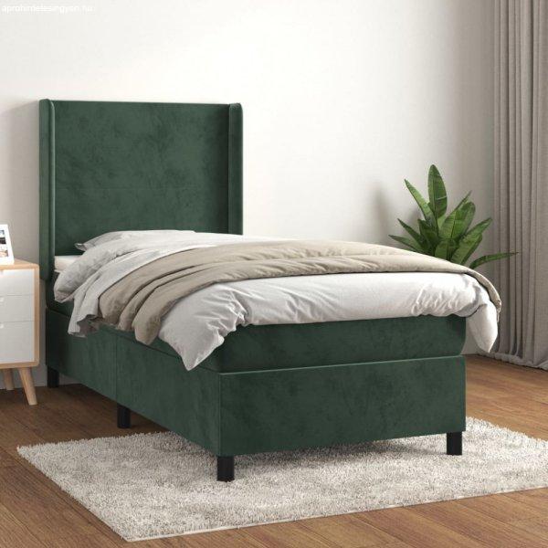 Sötétzöld bársony rugós ágy matraccal 80 x 200 cm