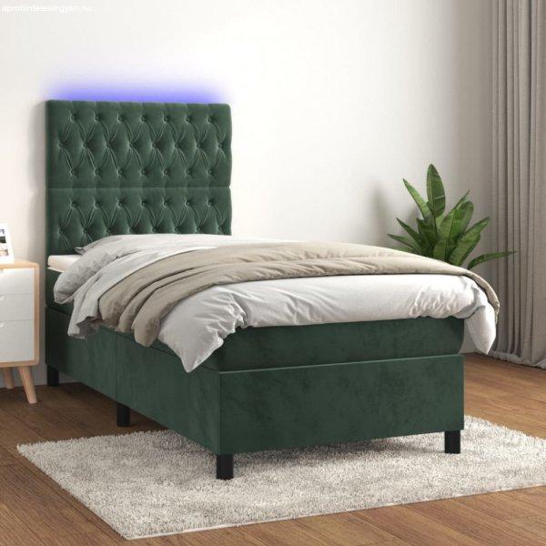 Sötétzöld bársony rugós és LED-es ágy matraccal 90x190 cm