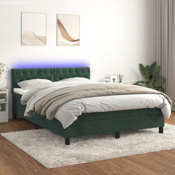 Sötétzöld bársony rugós és LED-es ágy matraccal 140x190 cm