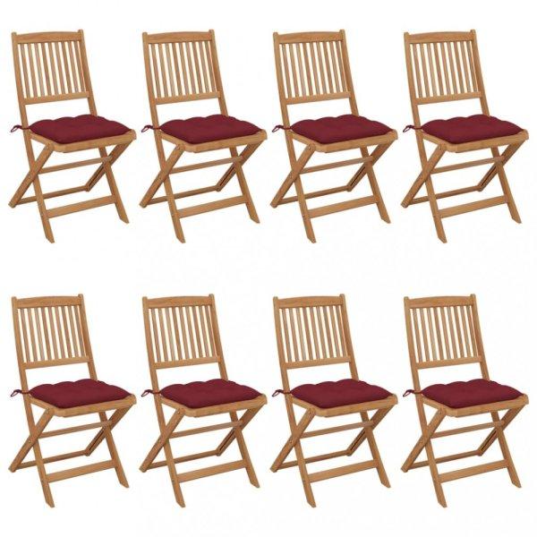 8 db összecsukható tömör akácfa kerti szék párnákkal