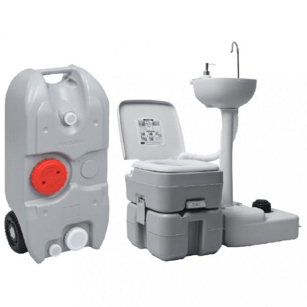 Hordozható kemping-WC és -kézmosóállvány víztartállyal