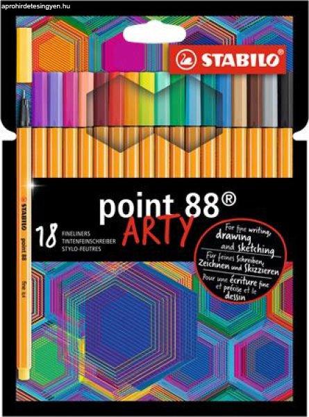 Tűfilc készlet, 0,4 mm, STABILO "Point 88 ARTY", 18 különböző
szín