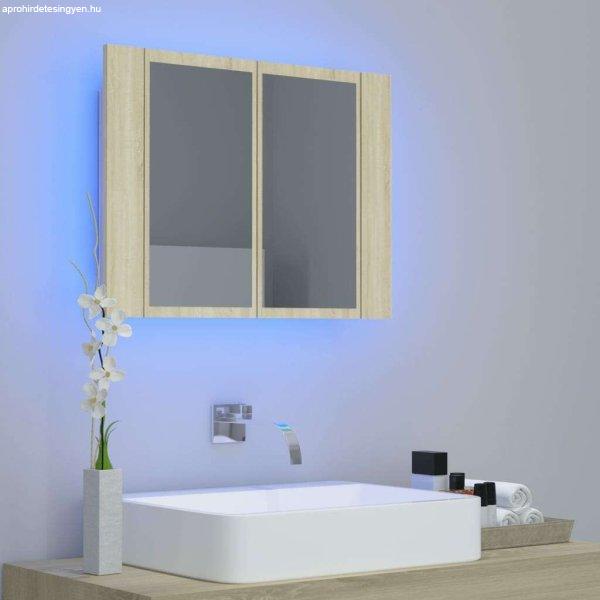 Tölgyszínű led-es tükrös fürdőszobaszekrény 60 x 12 x 45 cm