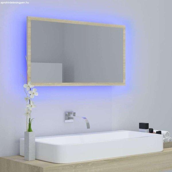 Sonoma színű led-es forgácslap fürdőszobai tükör 80x8,5x37 cm