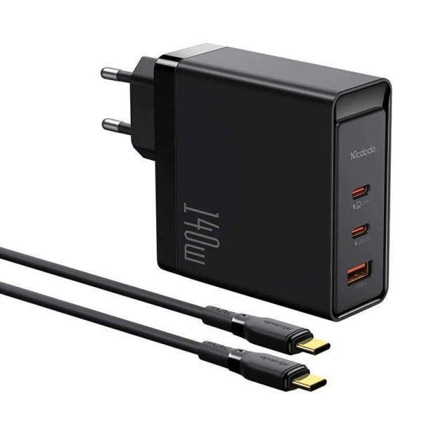 Mcdodo CH-2913 GaN 2x USB-C / USB-A Hálózati töltő + USB-C kábel - Fekete
(140W)