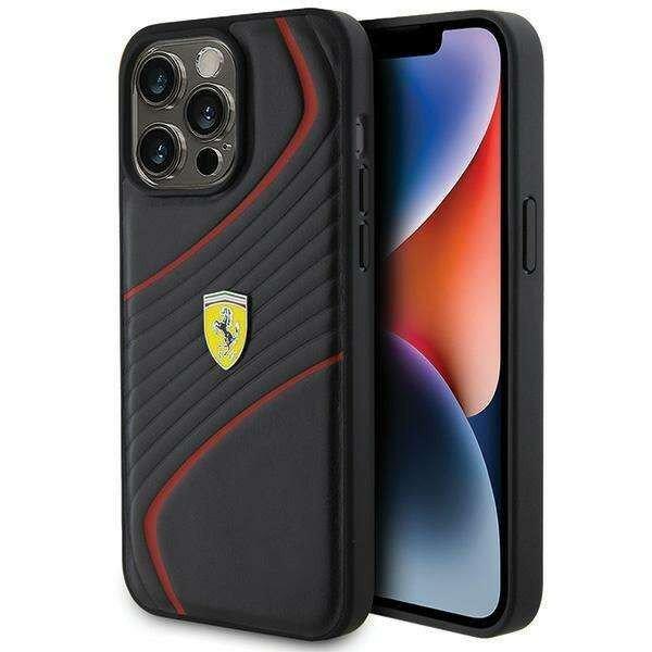 Ferrari Twist fém logós tok iPhone 15 Pro Max készülékhez - fekete