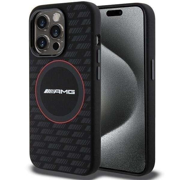 AMG szilikon szénszálas mintás MagSafe tok iPhone 15 Pro - fekete
