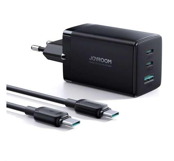 JOYROOM hálózati töltő 2 Type-C/USB aljzat (65W, GaN, PD gyorstöltő 3.0 +
Type-C kábel) FEKETE