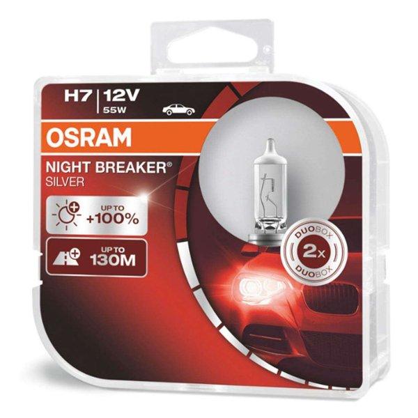 2 db autó halogén izzó készlet Osram H7 Night Breaker Silver + 100%, 55W,
12V, PX26D