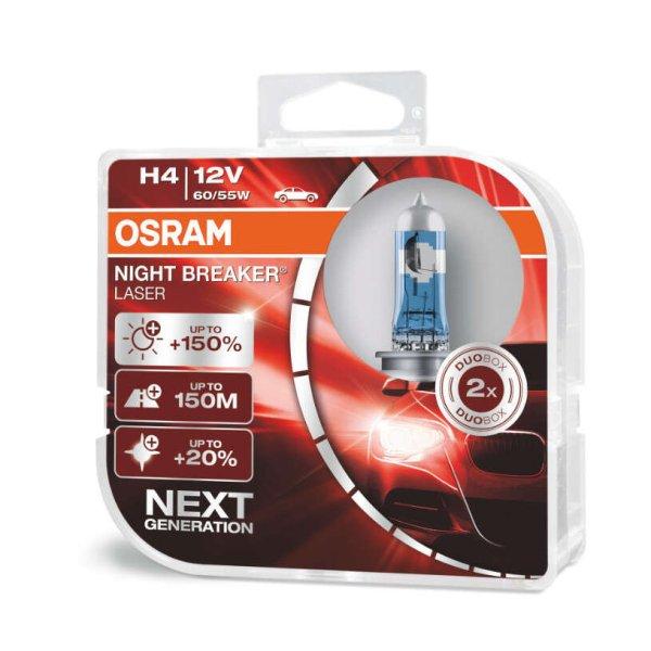 2 db Osram H4 12V 60/55W P43t éjszakai lézeres halogén izzók +150%