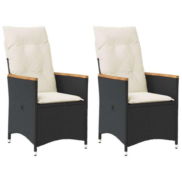 vidaXL 2 db fekete polyrattan dönthető kerti szék párnával