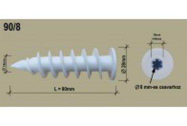 Polisztirol dűbel 90 csavarmenetes 10 cm-es szigeteléshez, csavar: 8 mm
