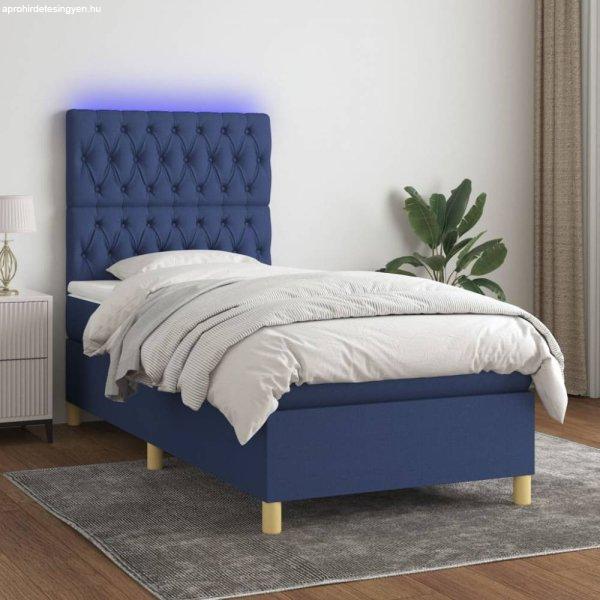 Kék szövet rugós és LED-es ágy matraccal 80 x 200 cm