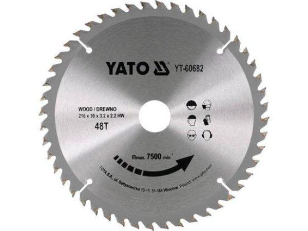 YATO 60682 Körfűrésztárcsa fához 216 x 30 mm T48 YT-60682