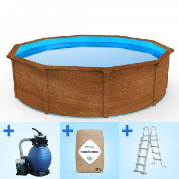 Pontaqua Family Pool Kit Wood ovális fémfalas családi medence szett