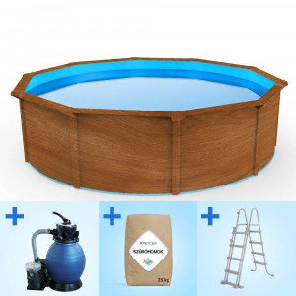 Pontaqua Family Pool Kit Wood kerek fémfalas családi medence szett