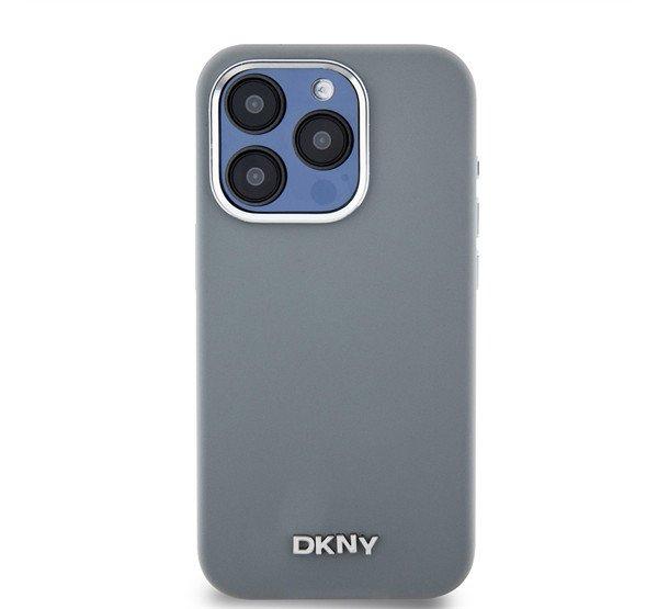 DKNY Liquid Silicone Silver Metal Logo Magsafe iPhone 15 Pro hátlap tok,
szürke