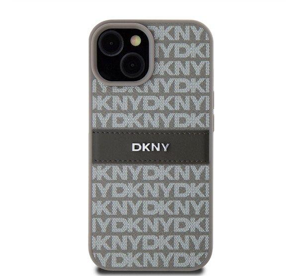 DKNY PU Leather Repeat Pattern Tonal Stripe Apple iPhone 15 hátlap tok, bézs