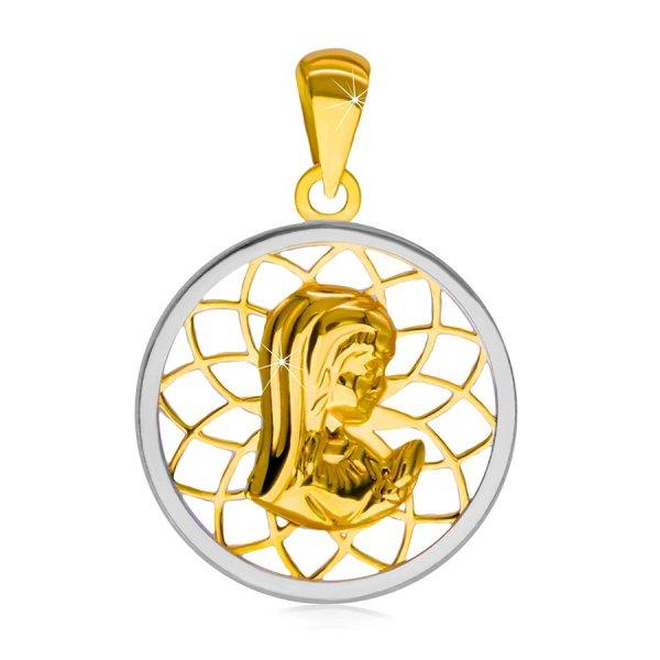 14K arany ródiumozott medál - kör körvonal Szűz Máriával a közepén