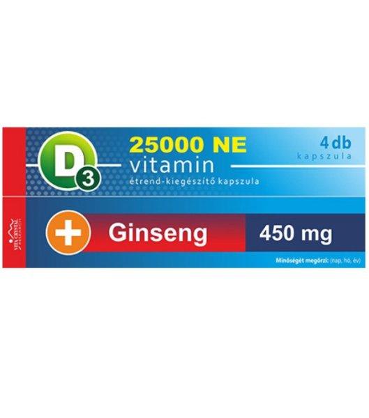 Vita Crystal D3-vitamin 50 000 NE + Ginseng 450 mg. 1 hónapos kiszerelés. 1
kapszula / hét.