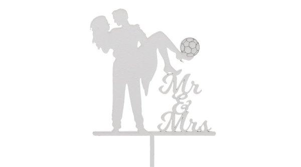 Fehér focis Mr&Mrs esküvői sziluett tortadísz