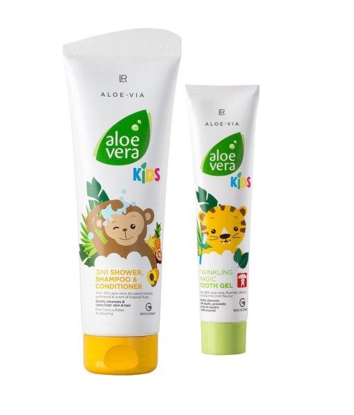 Aloe Vera Kids Szett (csillogó fogkrém, és sampon és tusfürdő egyben)