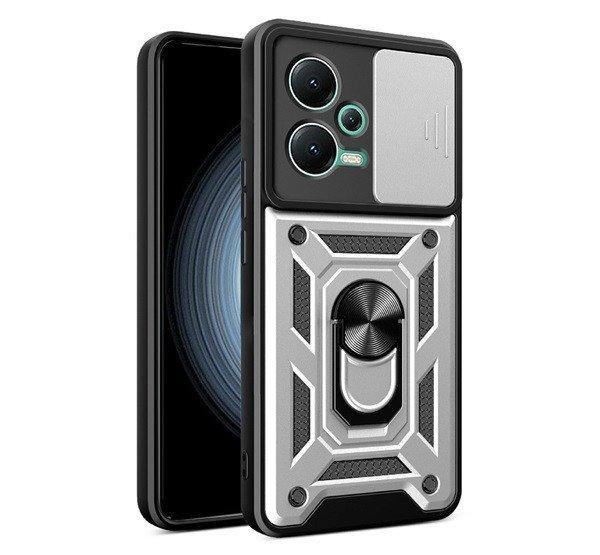 Defender műanyag telefonvédő (közepesen ütésálló, szilikon belső,
telefontartó gyűrű, kamera védelem) EZÜST Xiaomi Poco X5 5G