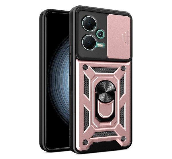 Defender műanyag telefonvédő (közepesen ütésálló, szilikon belső,
telefontartó gyűrű, kamera védelem) ROZÉARANY Xiaomi Poco X5 5G
