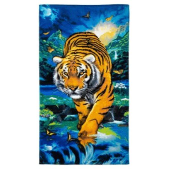 Szuper nedvszívó tigris mintás plüss pamut
strandfürdőlepedő 70 x 140 cm (BBCD)