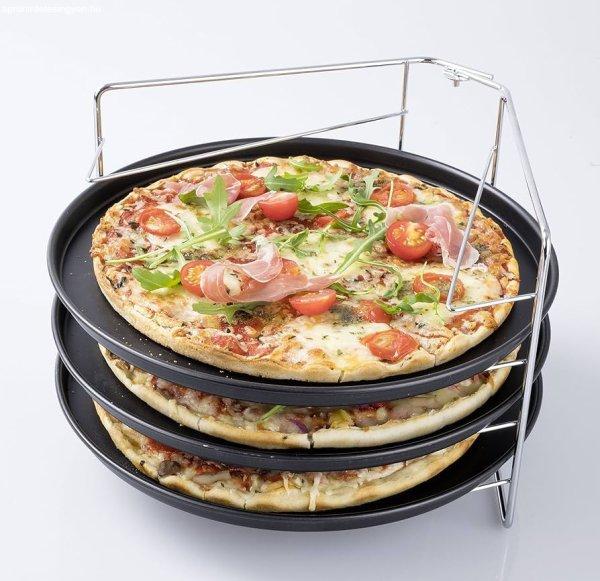 Zenker Pizza Pan Set - 3 szintes 29 cm pizzasütő serpenyő készlet,
pizzakészlet ILAG teflon bevonattal, inox állvánnyal
