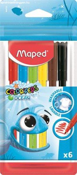 Filctoll készlet, 2 mm, kimosható, MAPED "Color'Peps Ocean", 6
különböző szín