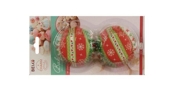 50 db-os zöld, fehér és piros karácsonyi mintás karácsonyi muffin papír