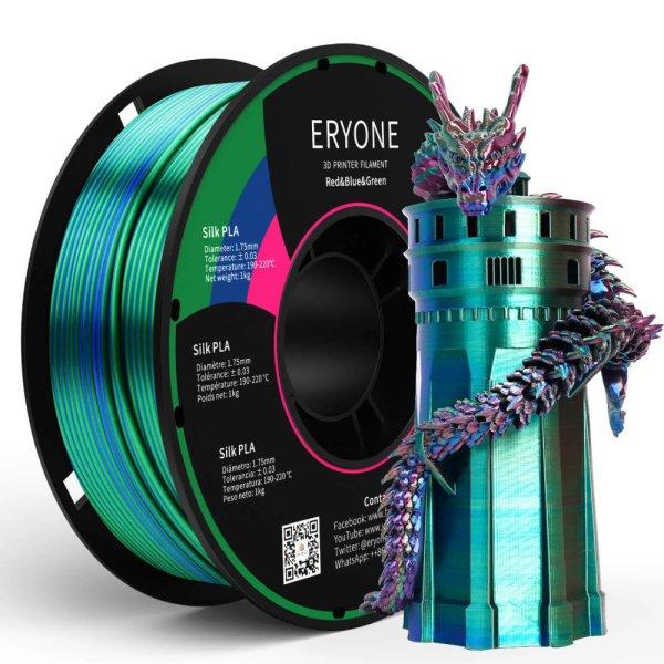 Eryone Silk PLA Triple Color selyemfényű piros, kék és zöld (red & blue &
green) háromszínű 3D nyomtató Filament 1.75mm, 1kg/tekercs