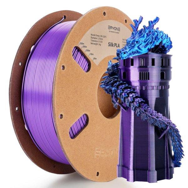 Eryone Silk PLA Triple Color selyemfényű fekete, kék és lila (black & blue &
purple) háromszínű 3D nyomtató Filament 1.75mm, 1kg/tekercs