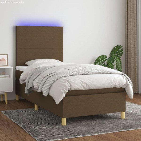 Barna szövet rugós és LED-es ágy matraccal 80 x 200 cm