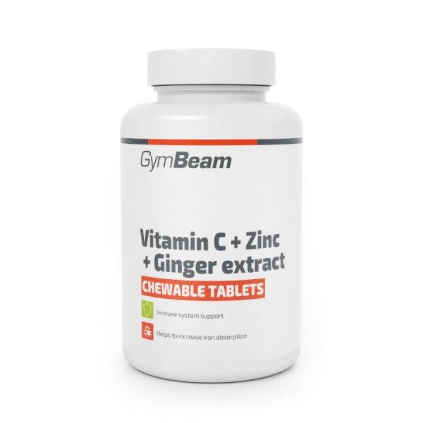 GymBeam C-vitamin + cink + gyömbérkivonat 90 rágótabletta