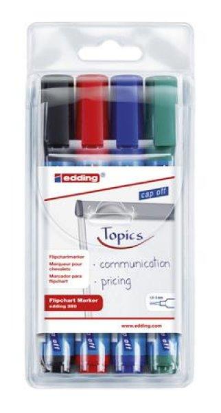 Flipchart marker készlet, 1,5-3 mm, kúpos, EDDING "380", 4
különböző szín