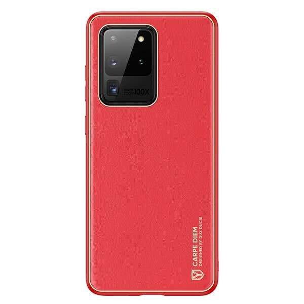 Samsung Galaxy S20 Ultra 5G SM-G988, Műanyag hátlap védőtok + szilikon
fémhatású keret, közepesen ütésálló, bőrhatású hátlap, Dux Ducis
Yolo, piros (105576)