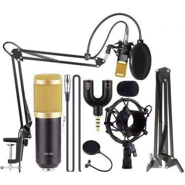 Forev FV-BM800 kondenzátor mikrofon csomag POP szűrővel állvánnyal és
kiegészítőkkel fekete-arany (FV-BM800)