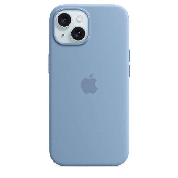 Apple iPhone 15 MagSafe Gyári Szilikon Tok - Télkék