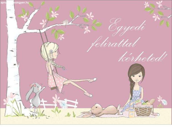 Barátnők pikniken nyuszikkal csajos poszter, egyedi felirattal  - 300 cm x 200
cm - babaszoba faldekoráció