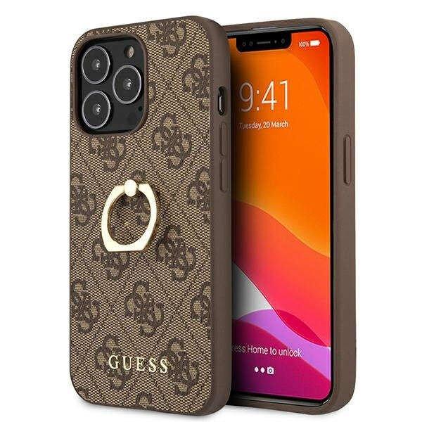 Guess GUHCP13L4GMRBR Apple iPhone 13 Pro brown hardcase 4G with ring stand