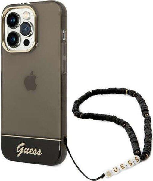 Guess GUHCP14LHGCOHK Apple iPhone 14 Pro black hardcase Translucent Pearl Strap