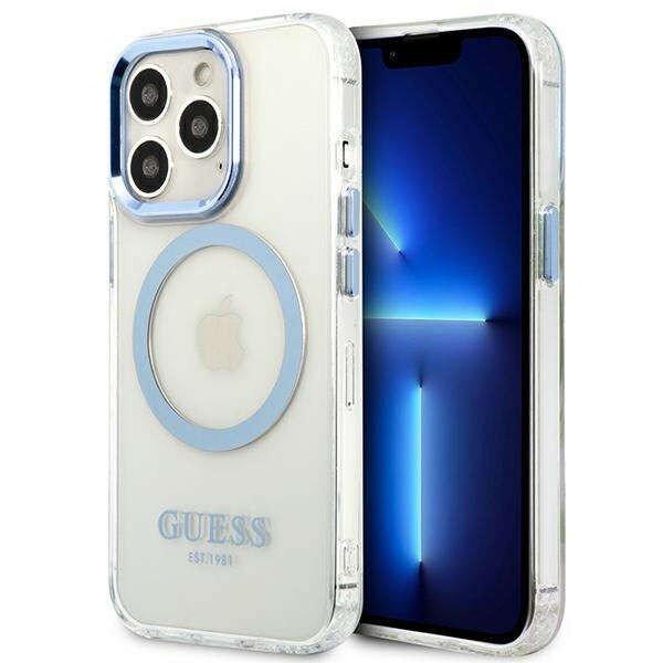 Guess GUHMP13XHTRMB Apple iPhone 13 Pro Max blue hard case Metal Outline Magsafe