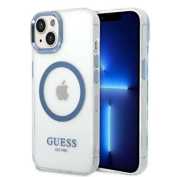 Guess GUHMP14MHTRMB Apple iPhone 14 Plus blue hard case Metal Outline Magsafe