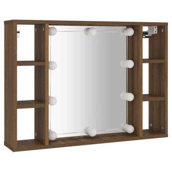 Barna tölgyszínű tükrös szekrény led-ekkel 76 x 15 x 55 cm