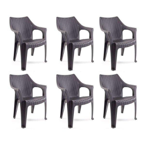 Tavira rattan hatású kerti szék Antracit-Barna - 6 DB