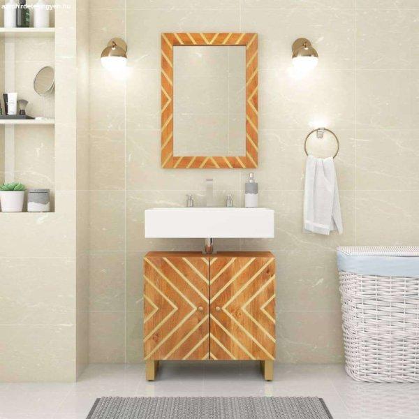 vidaXL barna tömör mangófa és üveg fürdőszobatükör 50x70x3 cm