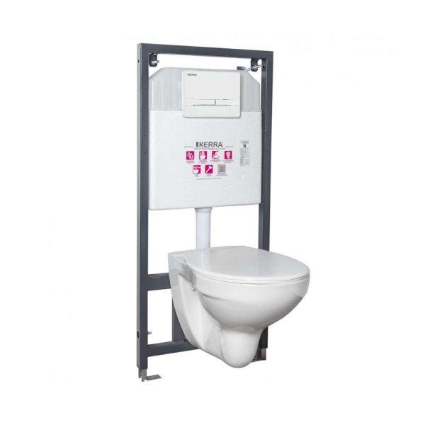Adriatic White fehér fali WC szett, falba építhető wc tartállyal,
nyomólappal, wc ülőkével